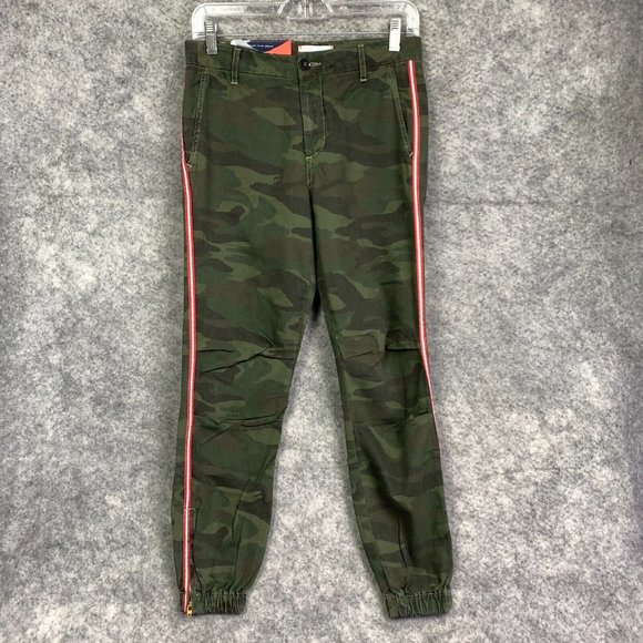 Sundry Jogger Pants Womens 25 Green Camo Cotton Twill Side Stripe Ankle Zip NWT - Picture 2 of 16